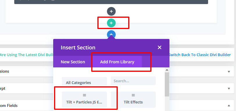 How to add tilt with particles js without any plugin in divi