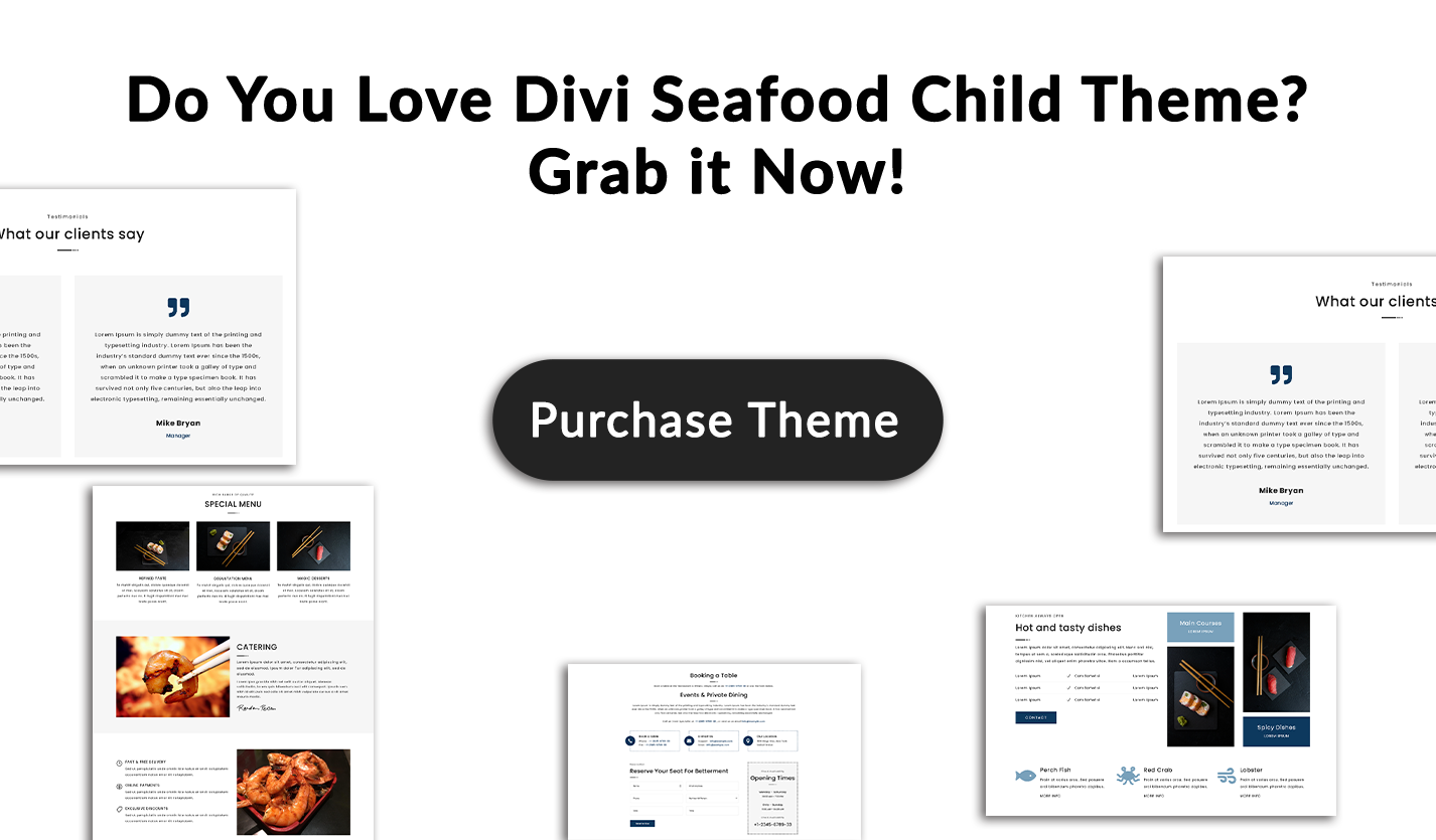 Divi Seafood Restaurant Shop WooCommerce Child Theme