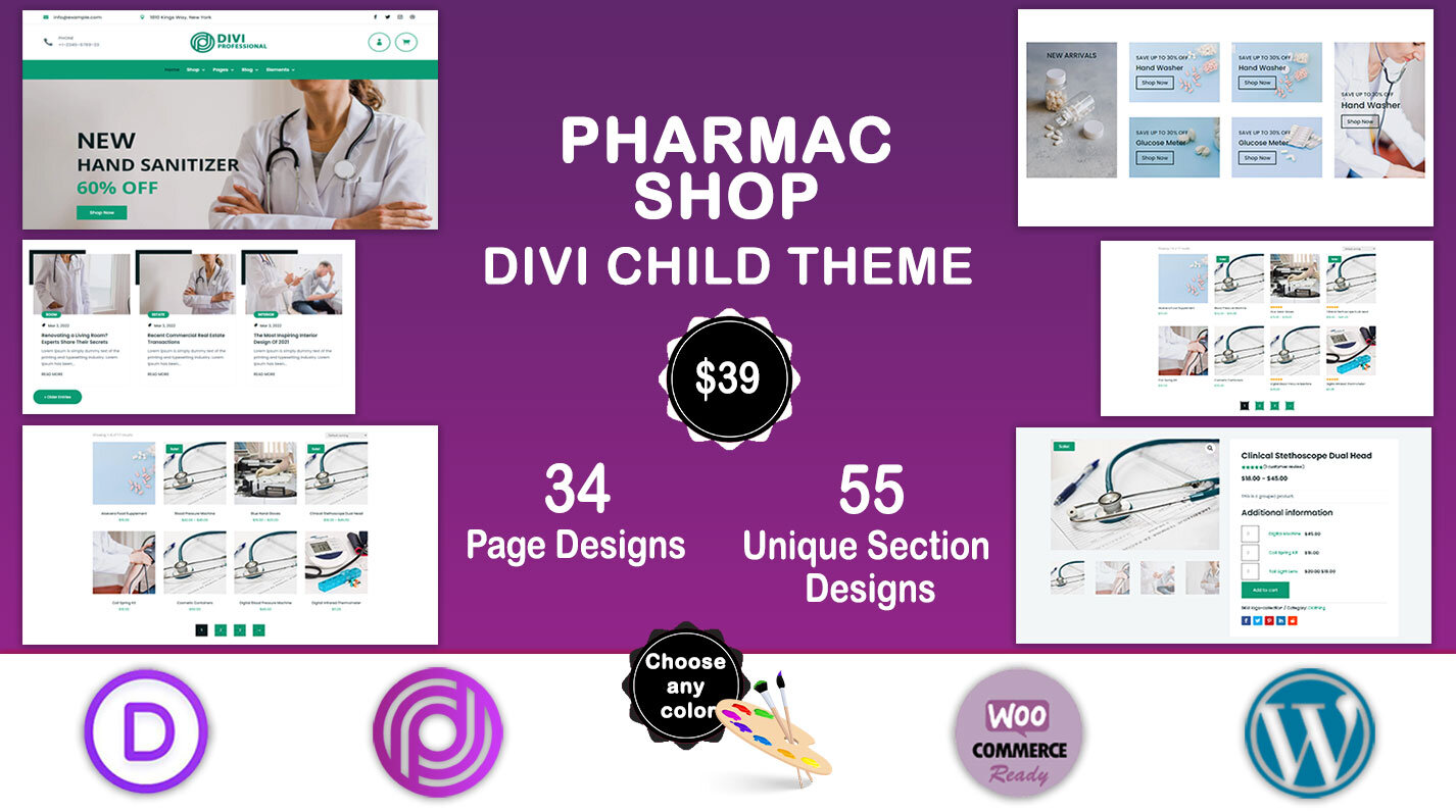 Divi Pharmacy Shop WooCommerce Child Theme