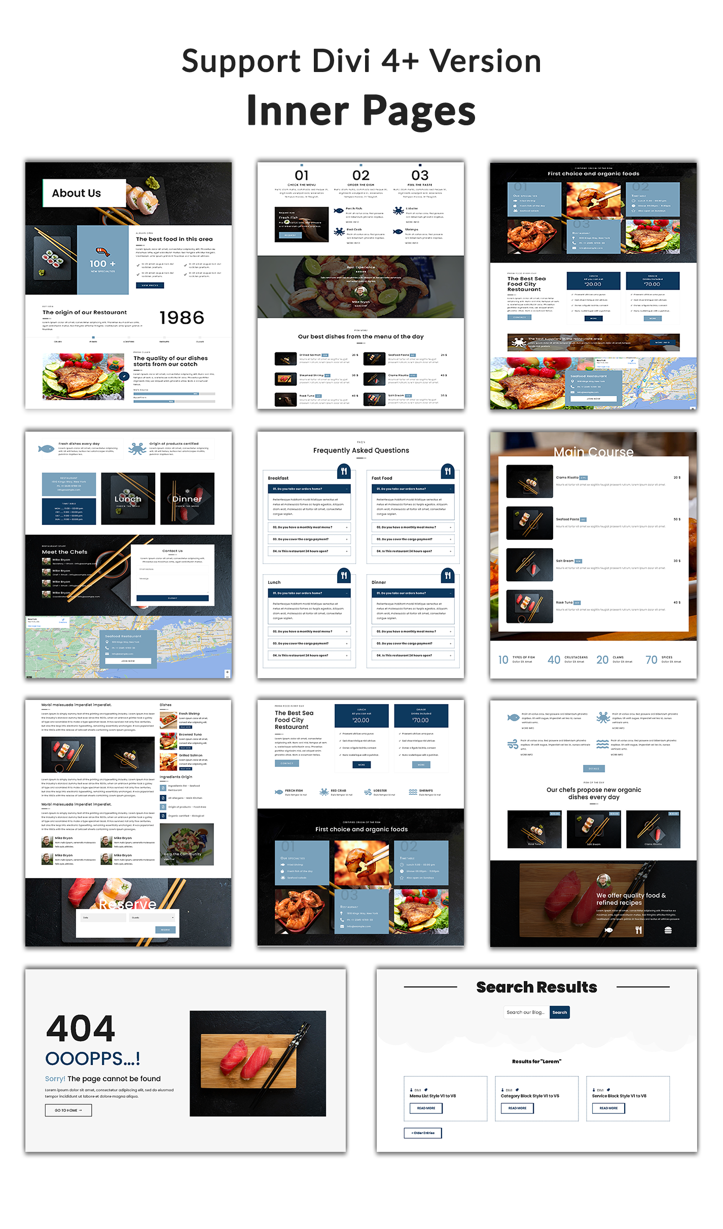 Divi Seafood Restaurant Shop WooCommerce Child Theme