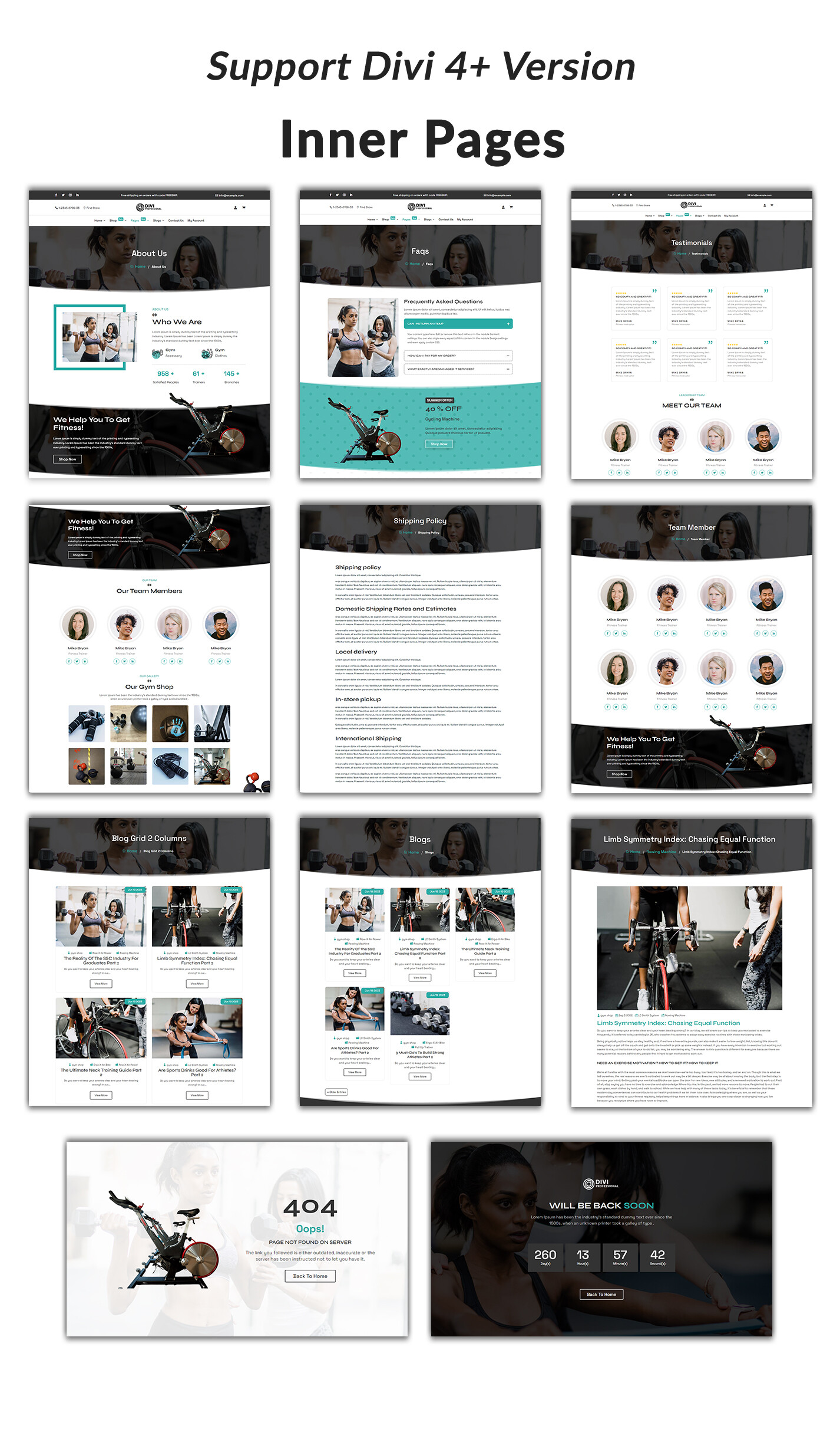 Divi Gym and Fitness shop Woocommerce Theme