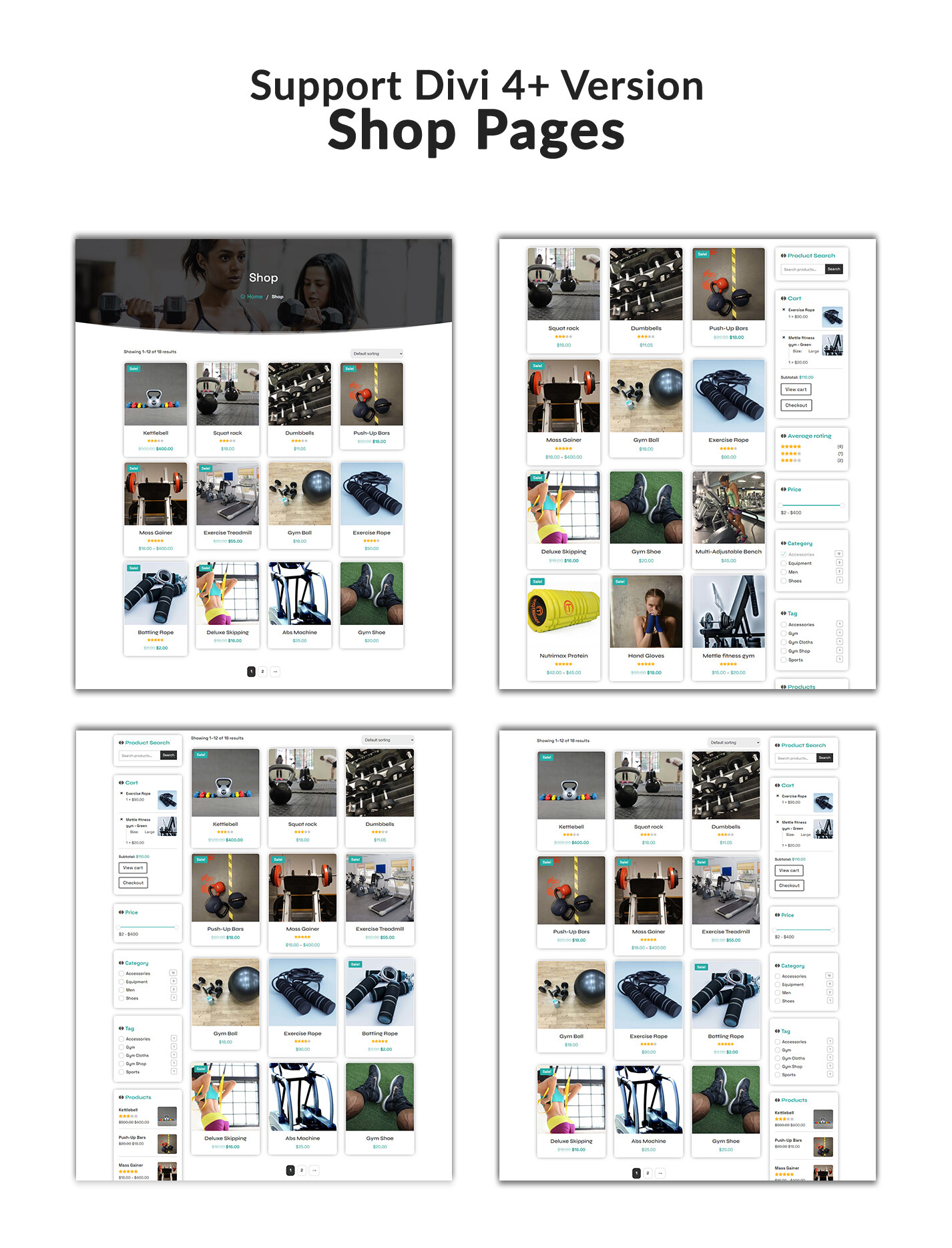 Divi Gym and Fitness shop Woocommerce Theme
