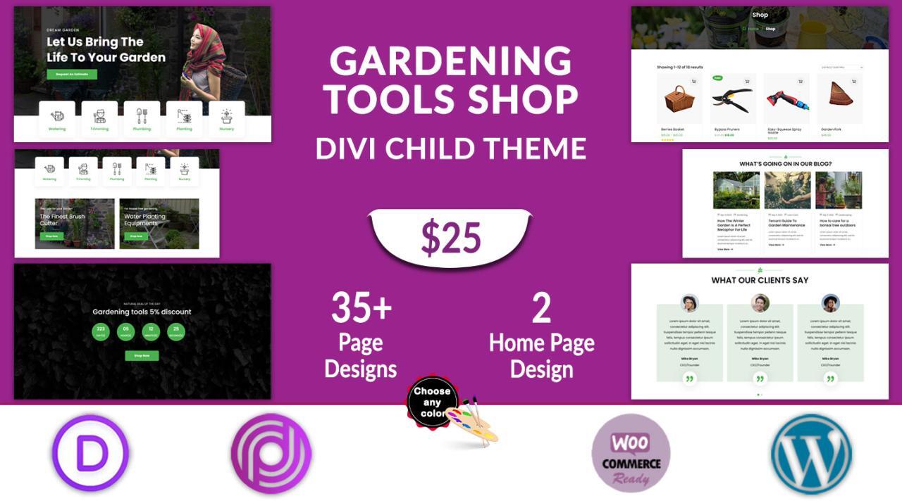 Divi Gardening Tools Shop Theme Divi Professional