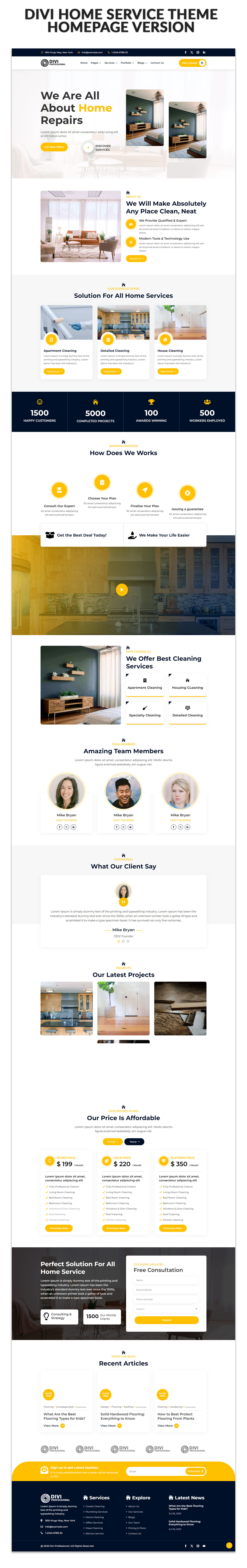 Divi Home Services Theme Showcase