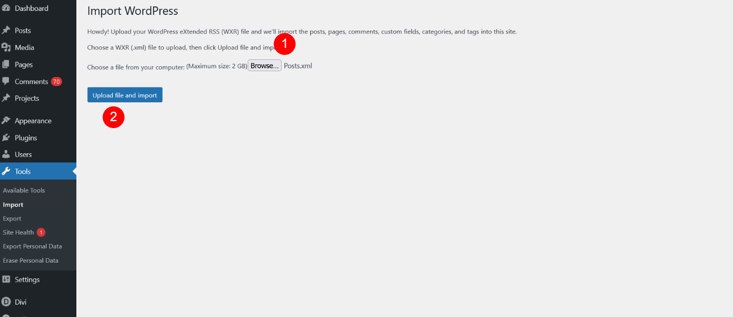 How to import divi layout - One Page