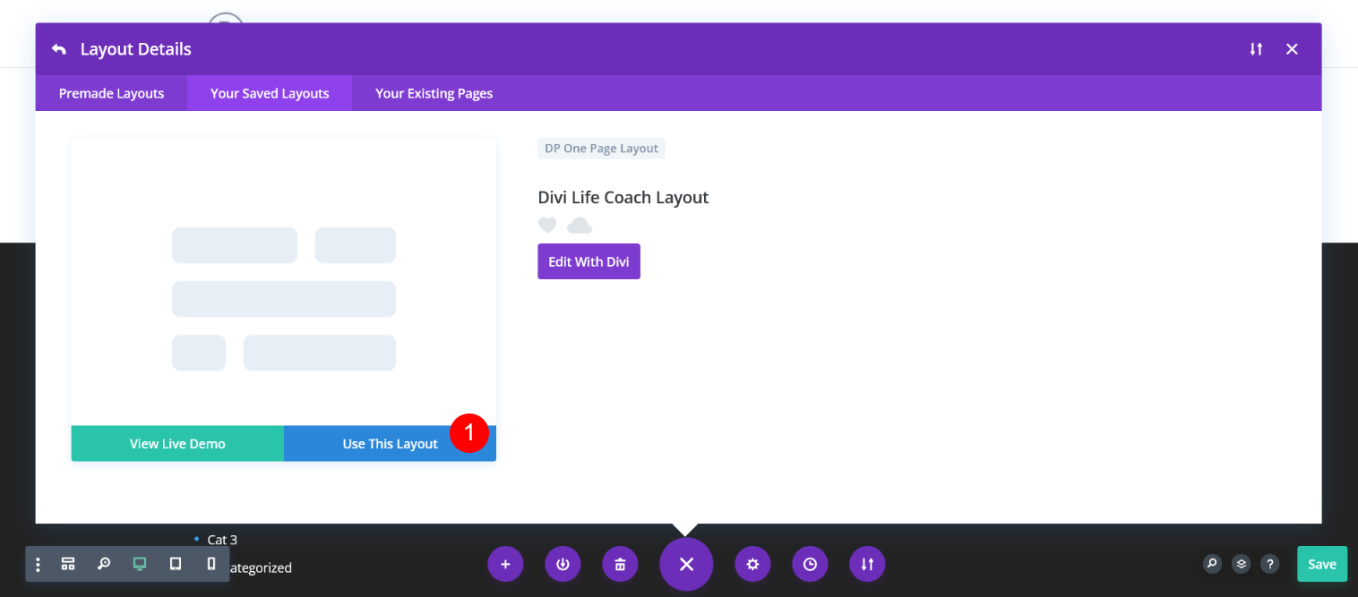 How to import divi layout - One Page